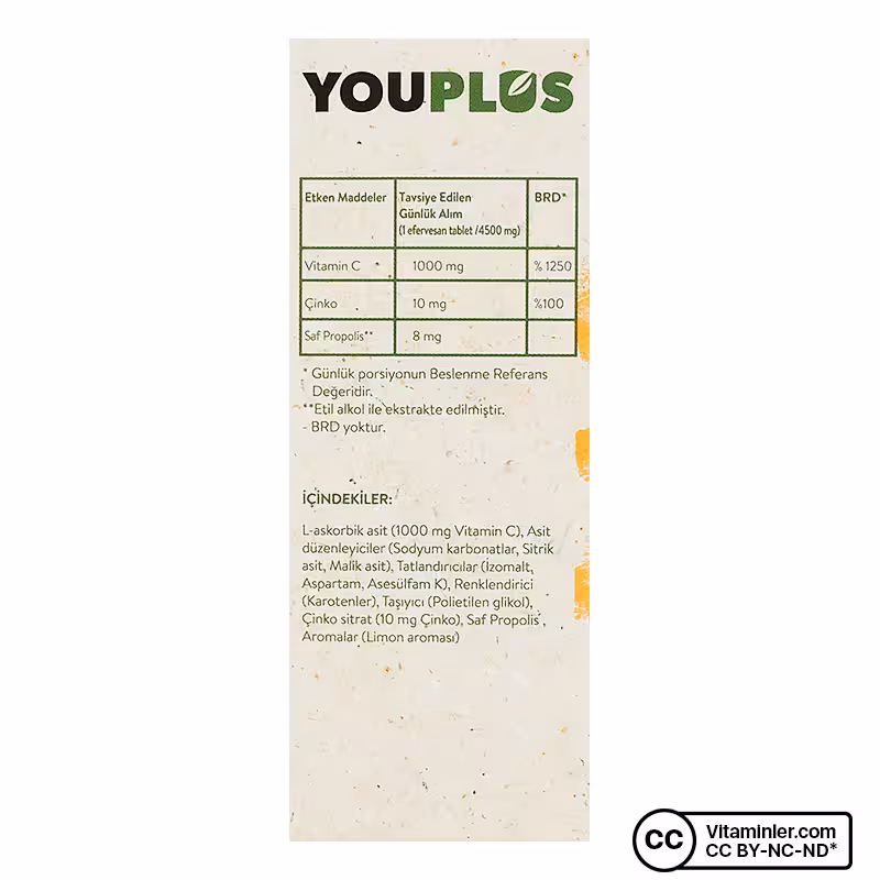 Youplus Vitamin C Çinko Propolis 20 Efervesan Tablet 3